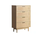 Artiss 4 Chest of Drawers Rattan Tallboy Pine - BRIONY