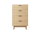 Artiss 4 Chest of Drawers Rattan Tallboy Cabinet Bedroom Clothes Storage Wood