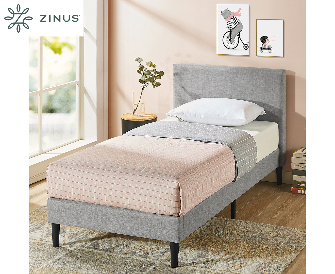 Zinus Nelly King Single Fabric Bed Frame - Light Grey | Catch.com.au