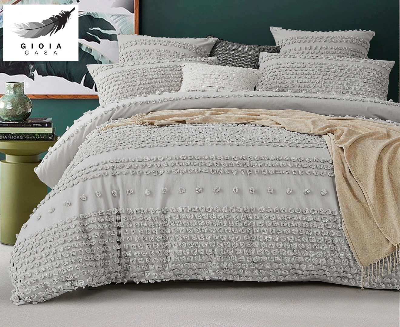 Gioia Casa Tufted Bed Quilt Cover Set - Grey