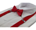 Boys Adjustable Red 65cm Suspenders & Matching Bow Tie Set Polyester