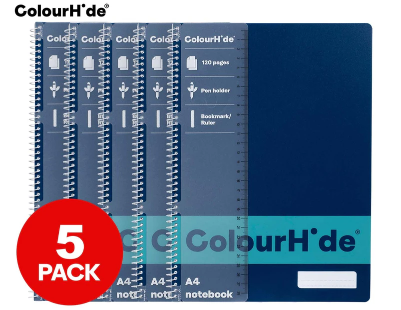 5 x Colourhide A4 Notebook - Navy