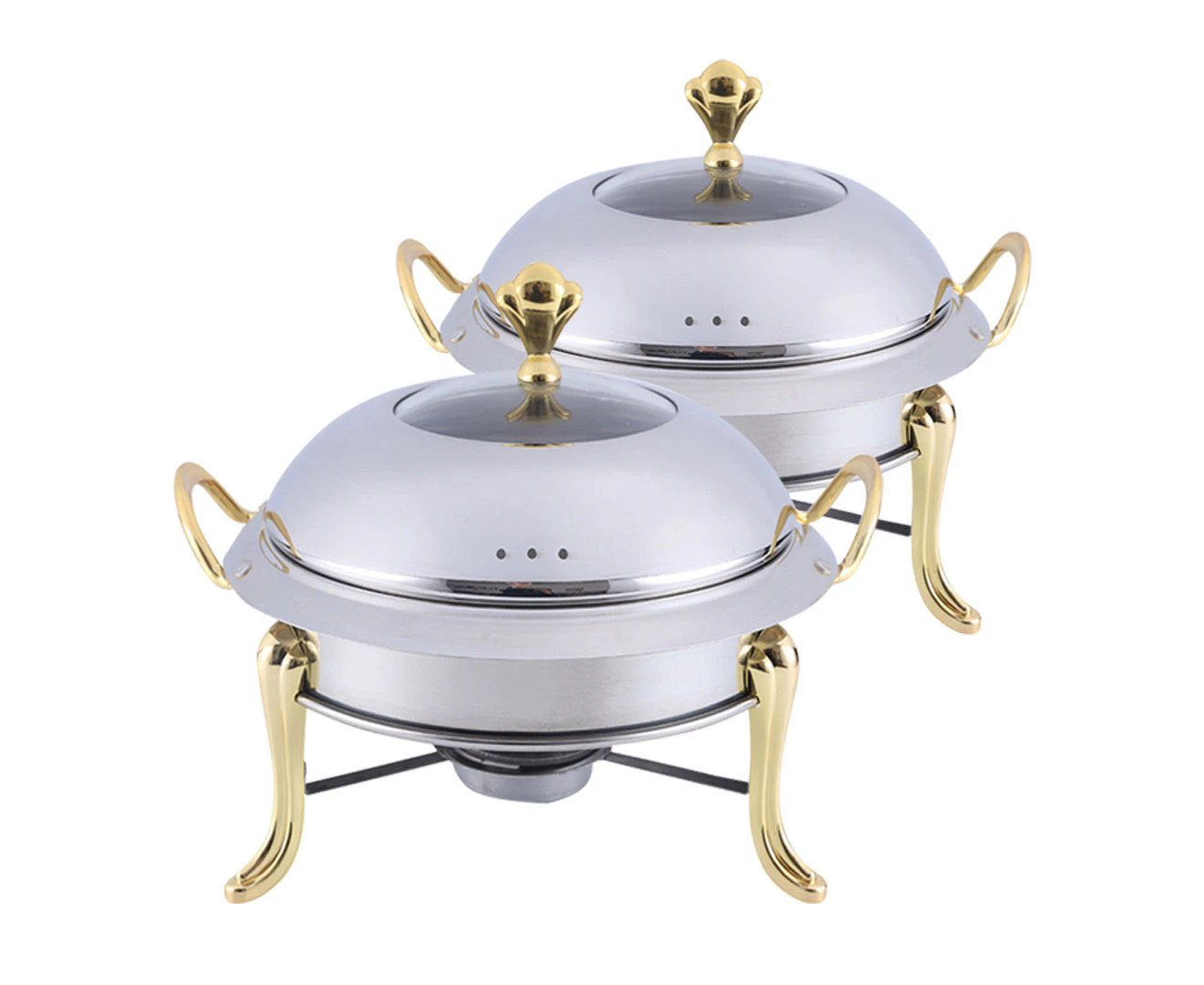 SOGA 2X Stainless Steel Gold Accents Round Buffet Chafing Dish Cater Food Warmer Chafer with Glass Top Lid