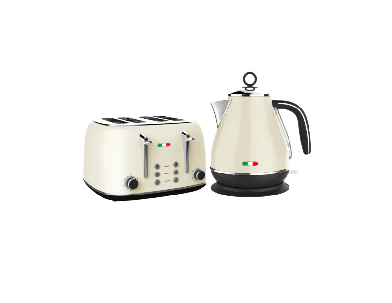Vintage Electric Kettle and Toaster Set Combo Cream Stainless Steel
