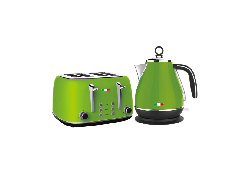 Vintage Electric Kettle and Toaster Set Combo Lime Green Stainless Steel