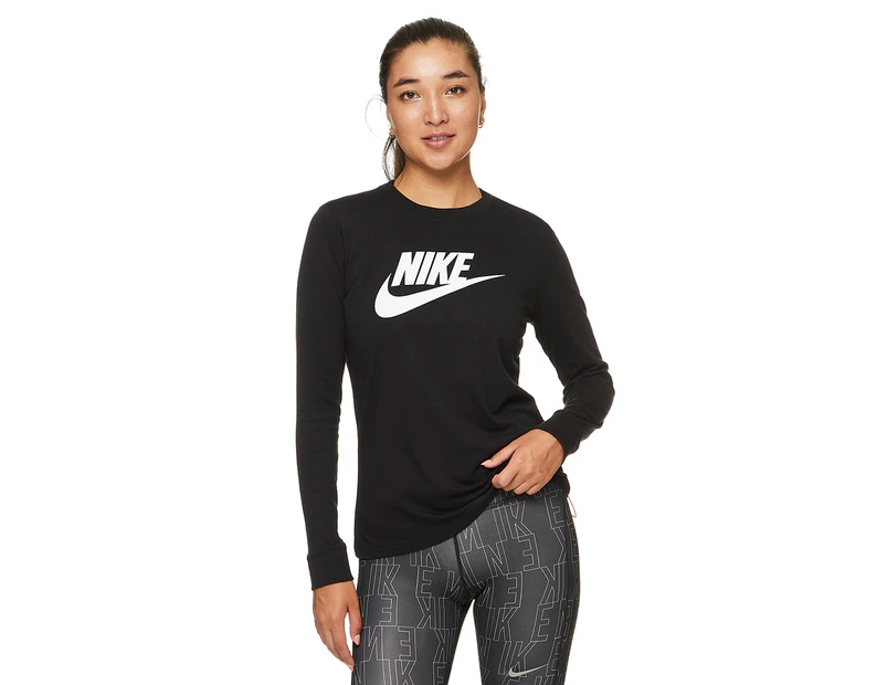 Nike Sportswear Women's Essential Icon Futura Long Sleeve Tee / T-Shirt / Tshirt - Black