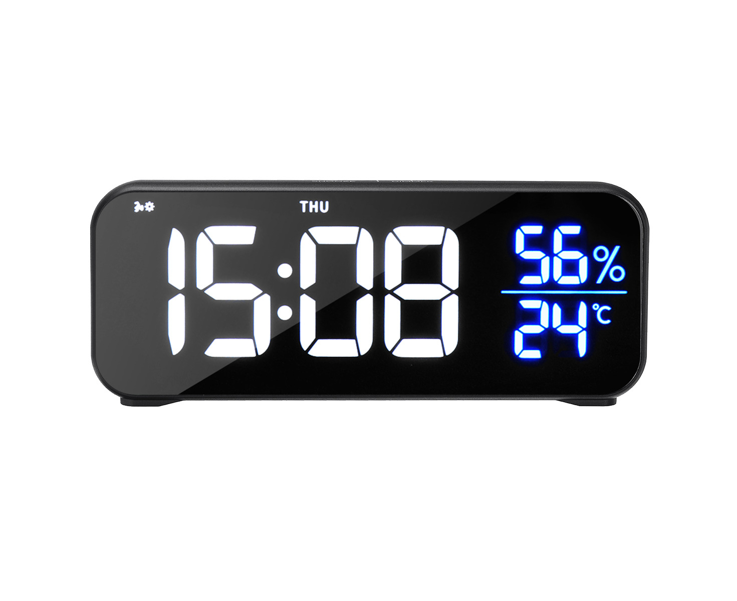 Temperature and Humidity Display,Creative Digital Mirror Alarm FM Radio Large HD LED Display Clock Alarm Clock Radio with Bluetooth Speaker White 