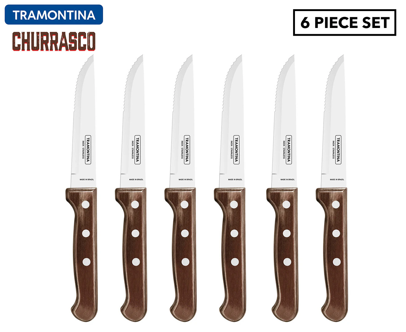 6pc Tramontina Steak Knife Home/Kitchen Cutting/Chopping BBQ Tool Set Brown