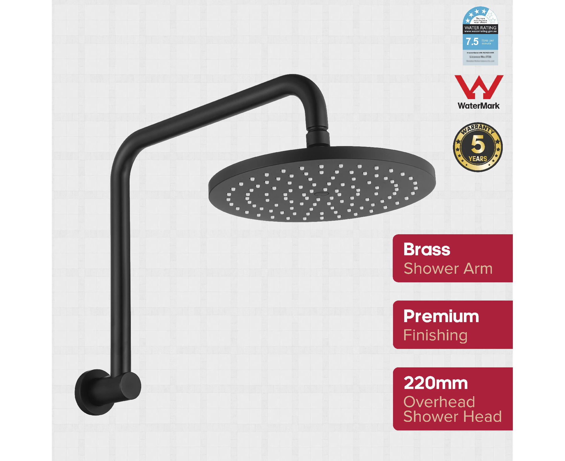 Round Gooseneck Shower Arm with 9" Rain Shower Head Swivel Matte Black Shower Set