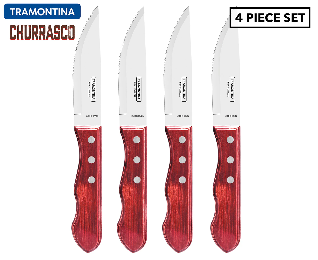 Set of 4 Tramontina Churrasco Jumbo Steak Knives - Red