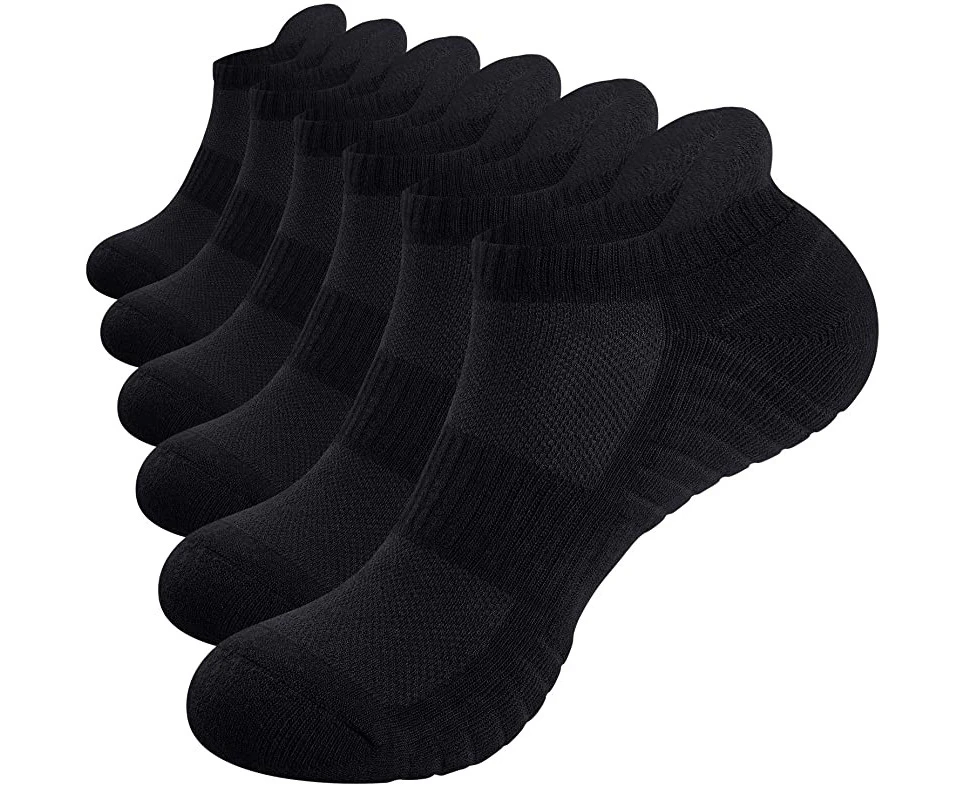 (Black, 12-15) - TANSTC Mens Running Socks 3/6 Pairs Anti-Blister Cushioned Cotton Trainer Socks for Men Women Ladies Sports Low Cut Breathable Athletic An