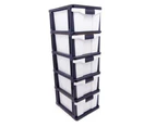 5 Tier Drawer Storage Organiser Plastic level Office Box Cabinet black& white