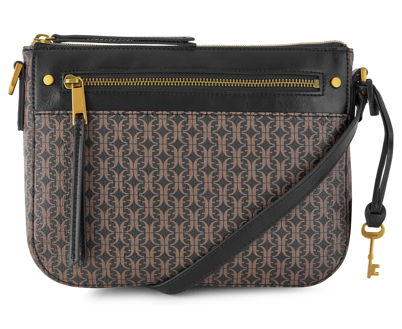 Fossil Farrah Medium Crossbody Bag - Black/Brown | Www.catch.co.nz