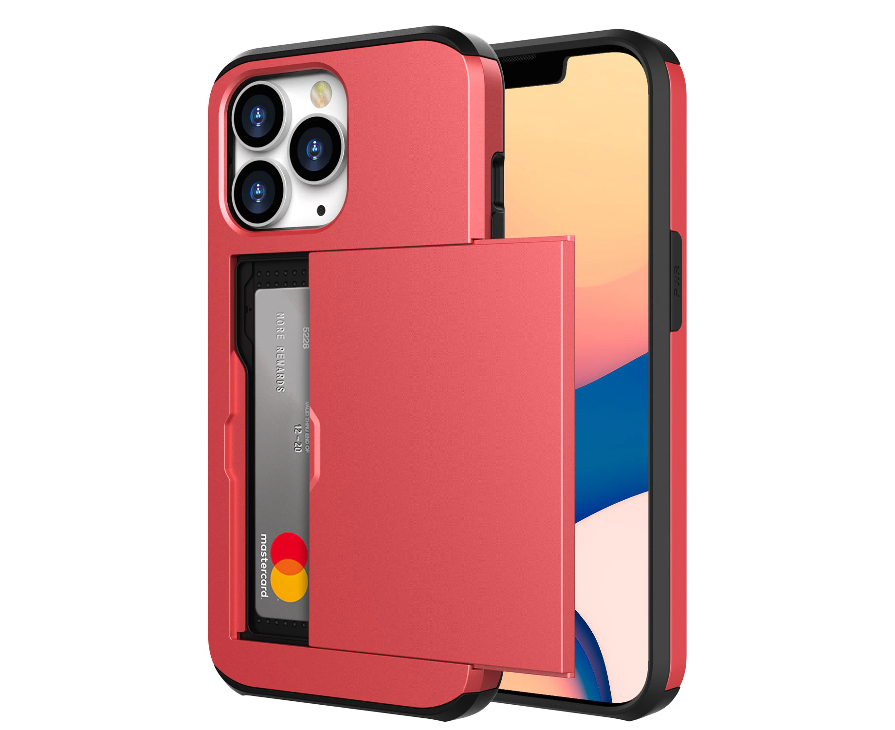 ZUSLAB for iPhone 13 Pro Case, 6.1" Slide Armor Card Holder Protective Shockproof Hard Back Cover For Apple - Red