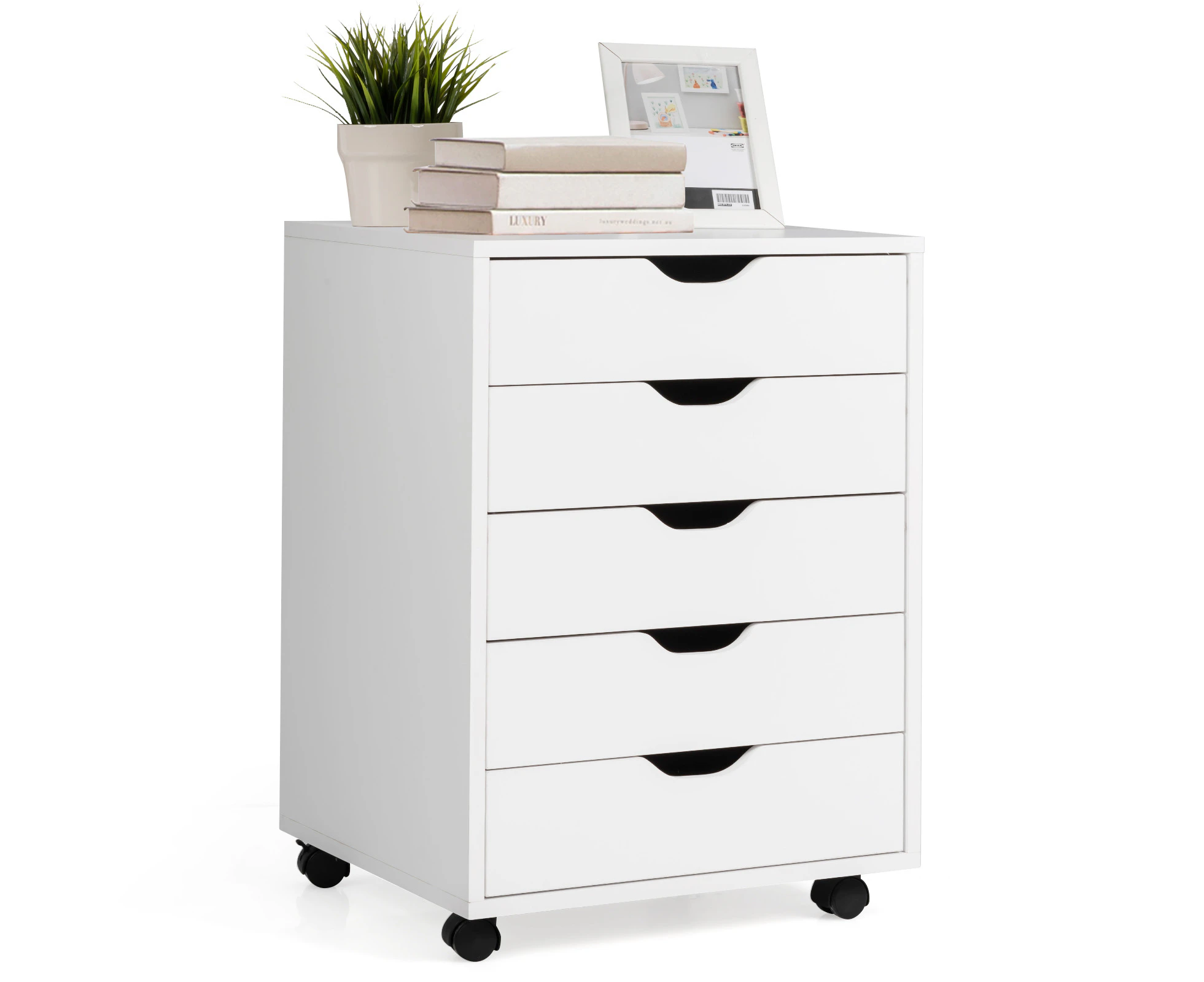 Costway 5-Drawer Filing Cabinet Mobile Storage Cabinet Wood Tallboy Chest of Drawers Beside Bedroom Home Office