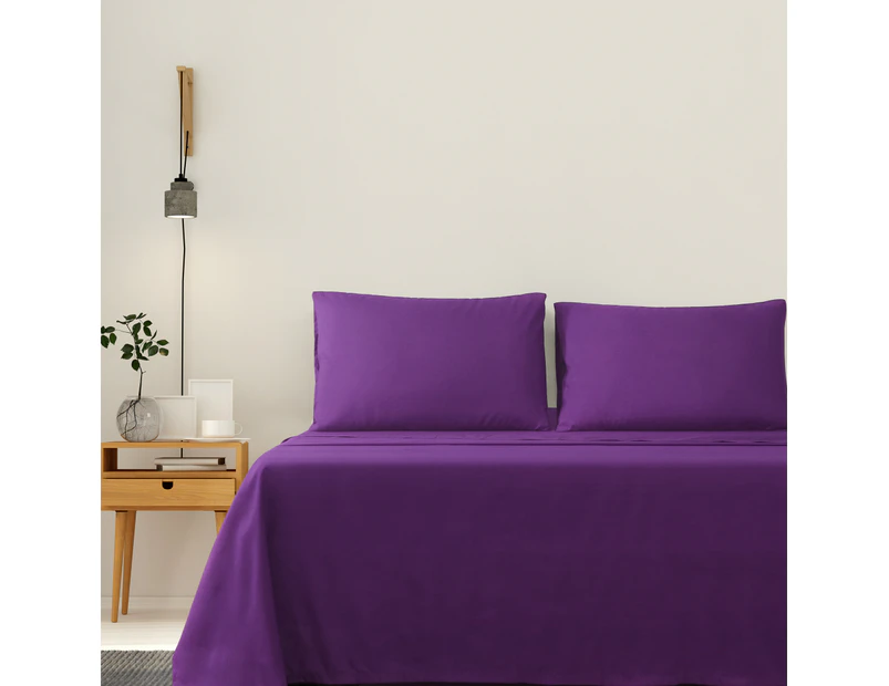 Justlinen-Linenova 3 Piece 1200TC Ultra-Soft Microfibre King Single Bed Sheet Set (Purple, King Single)