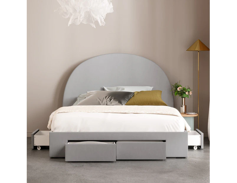 Four Storage Drawers Bed Frame with Arch Bed Head in King, Queen and Double Size (Grey Fabric)