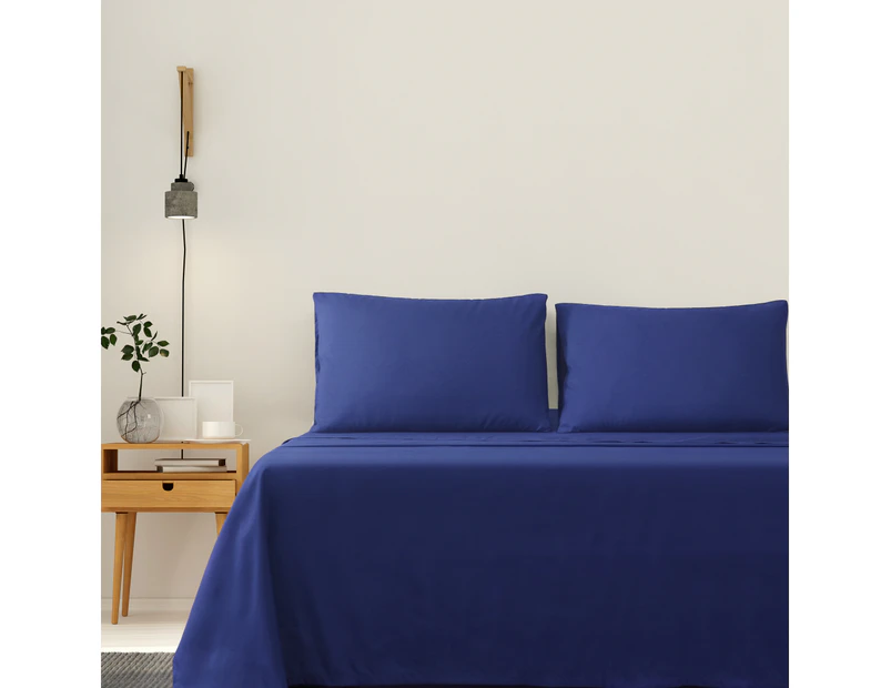 Justlinen-Linenova 4 Piece 1200TC Ultra-Soft Microfibre King Bed Sheet Set (Navy, King)