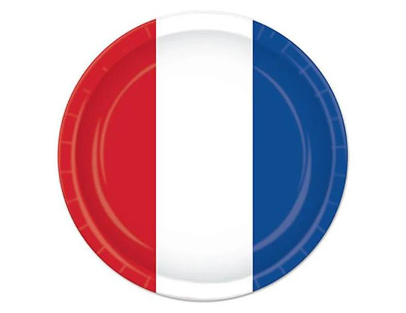 Plates Dinner Red White & Blue 8 Pack Disposable Paper Party Supply Bastille Day