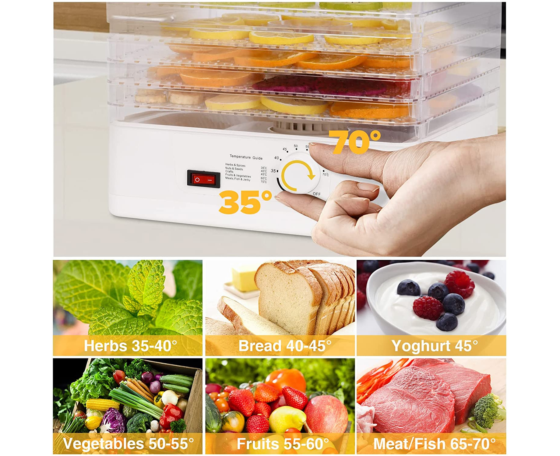 Advwin Adjustable Trays Food Dehydrator Fruit Dryer Meat Jerky