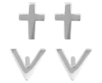 Minali Cross Open Triangle Stud Earrings 2-Pack - Silver