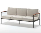 Zinus Savannah Acacia Wood Outdoor Sofa w/ Cushions - Black/Natural/Beige