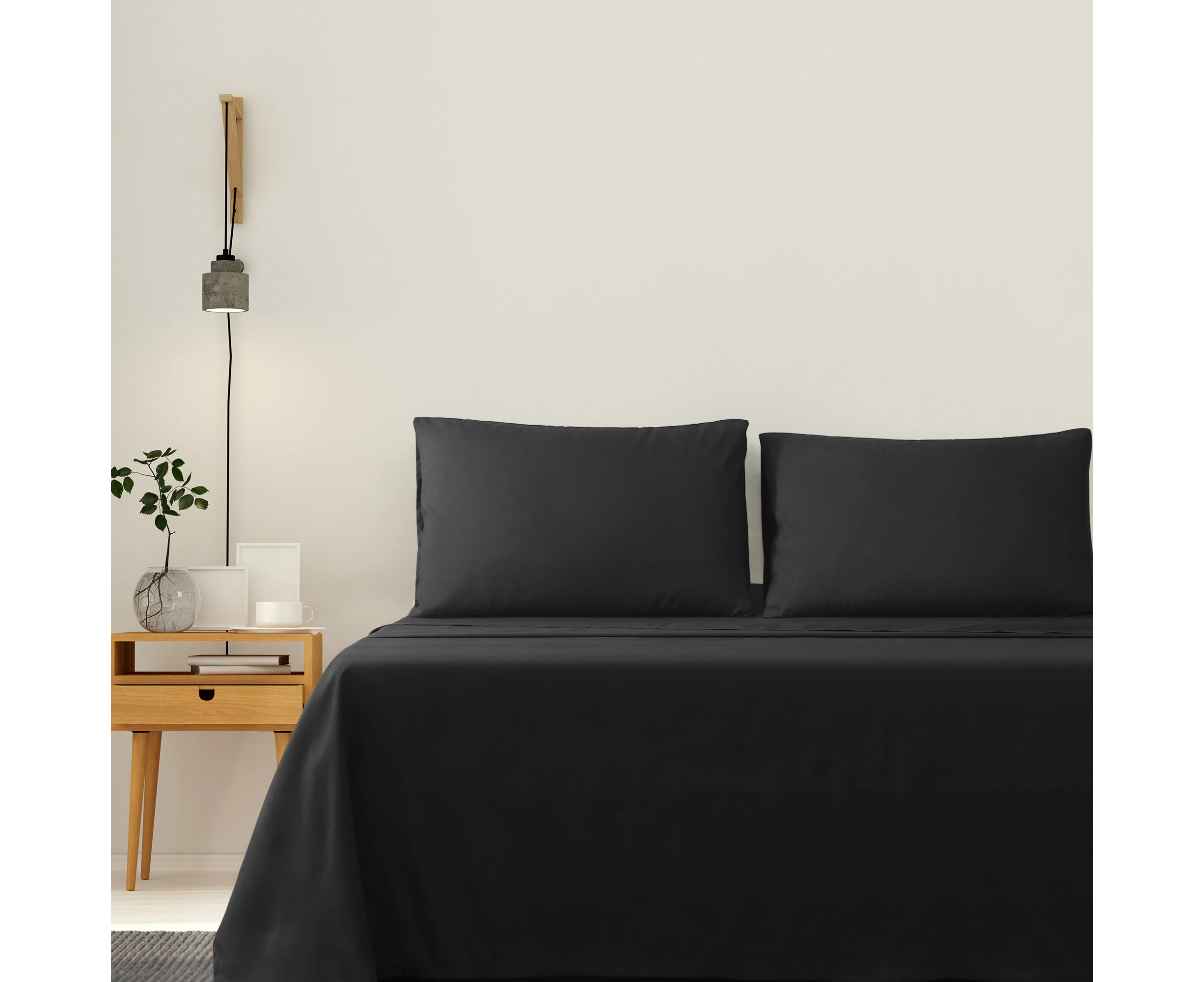 Justlinen 3 Piece 1200TC Ultra-Soft Microfibre King Single Bed Sheet Set - Black