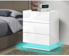 Alfordson Bedside Table RGB LED Nightstand 3 Drawers 4 Side High Gloss White