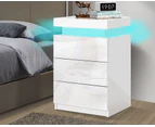 Alfordson Bedside Table RGB LED Nightstand 3 Drawers 4 Side High Gloss White