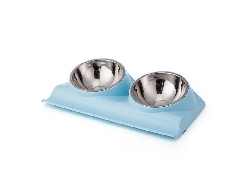 15° Tiled Stainless Steel Double Dog Bowls - Blue