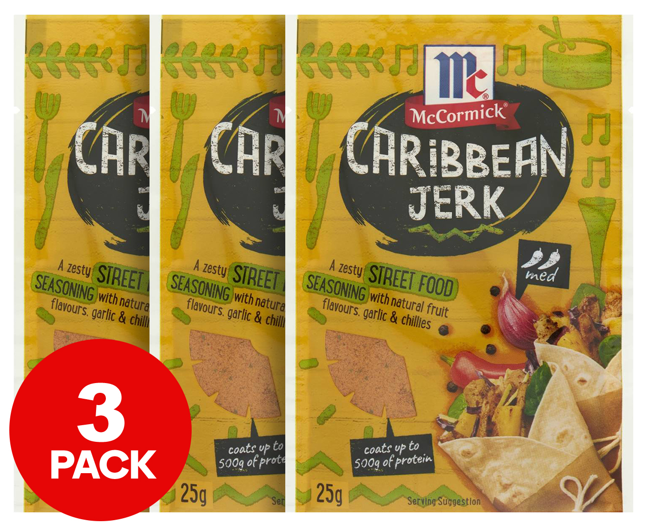 3 X Mccormick Street Food Seasoning Sachet Caribbean Jerk 25g Catch