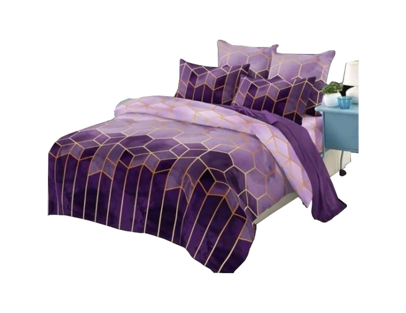 Hexagon Pattern Bedding Set With Quilt Cover And Pillowcases - Purple