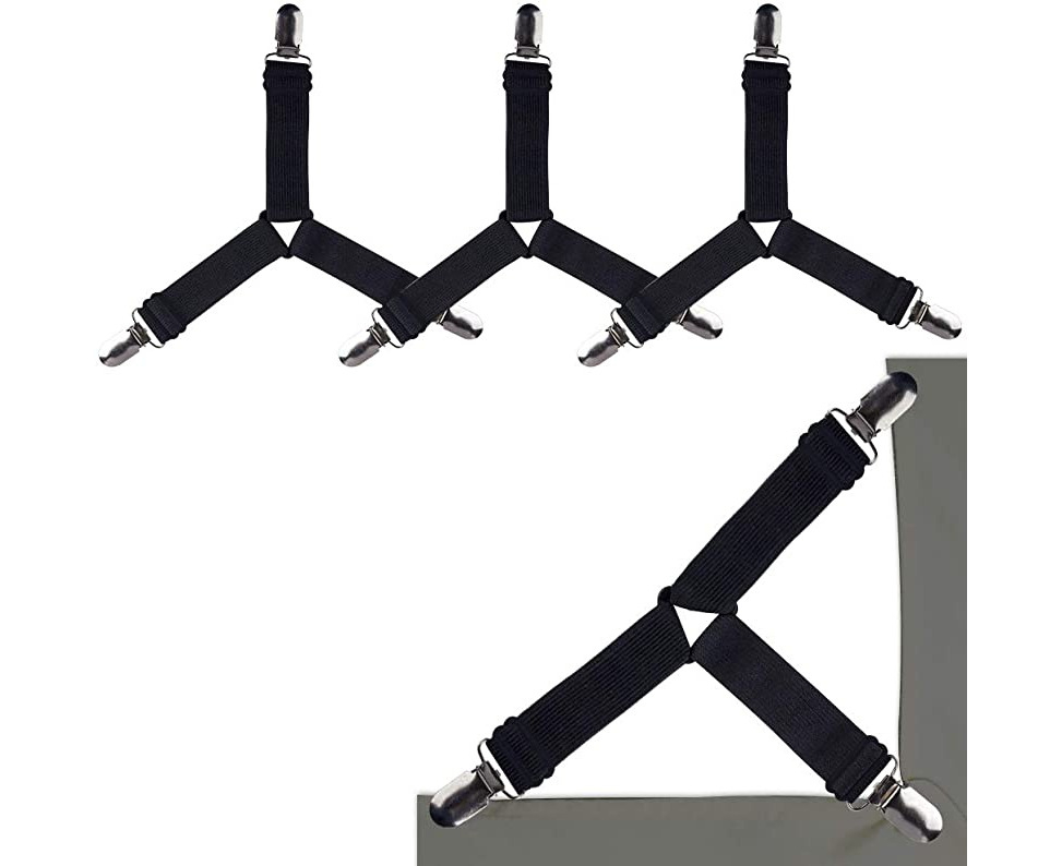 4Pcs/Set Elastic Bed Adjustable Sheet Clips Suspenders Straps Heavy Duty Grippers for Bed Sheet Clips,Black 