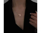 OYJR Double Circle Pendant Choker Roman Numerals Titanium Steel Clavicle Chain Necklace for Women - Rose Gold