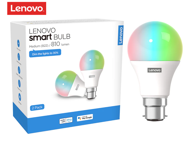 Lenovo 8.5W B22 Smart Bulb 2-Pack - Multicolour