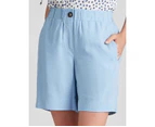 Katies Linen Blend Pull On Shorts - Womens - Light Blue
