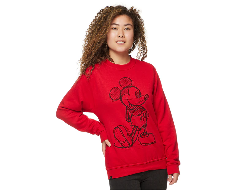 Logo Mania Women's Mickey Mouse Sketch Crew - Red