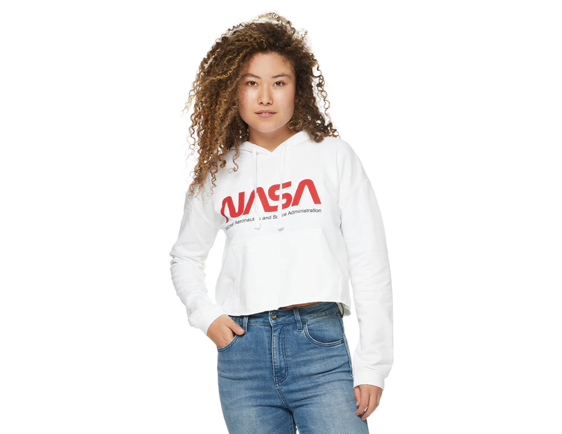 Logo Mania Women's NASA Insignia Cropped Hoodie - White