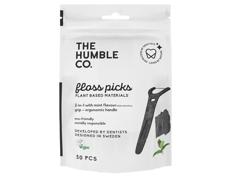 The Humble Co. Dental Floss Picks Charcoal 50pk