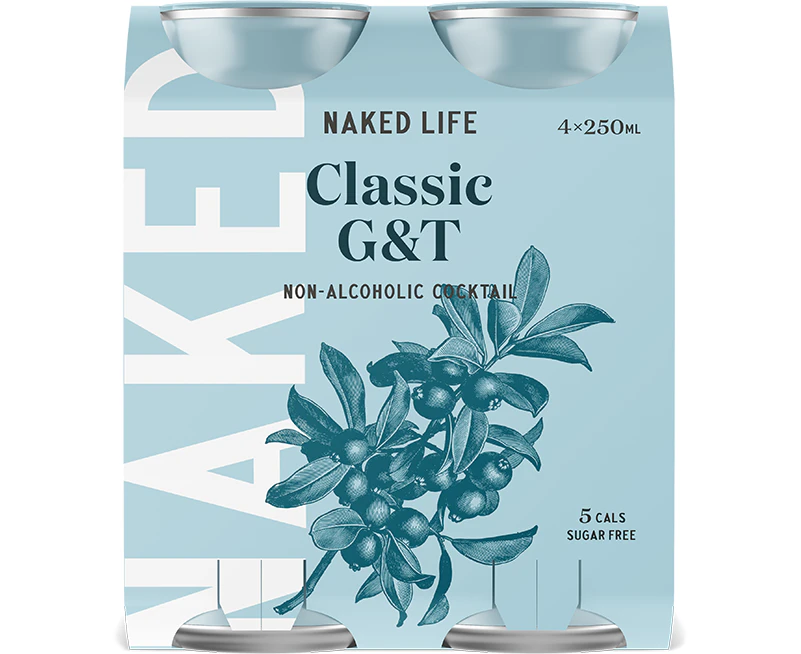 4PK Naked Life 250ml Classic G&T Non-Alcoholic Cocktail Cans Drink Beverage