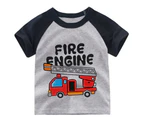 Kids Boys Girls Cartoon Printed Round Neck T-Shirt Summer Casual Holiday Tee Top - Fire Truck Print