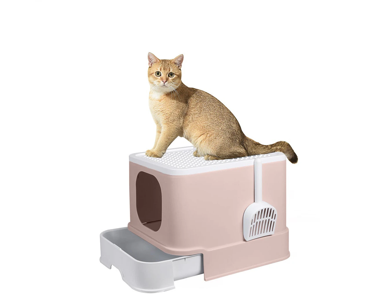 NNEIDS Cat Litter Box Fully Enclosed Kitty Toilet Trapping Odor Control Basin Coffee