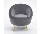 IHOMDEC Modern Accent Velvet Round Chairs with Golden Metal Frame Leg, Grey