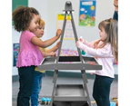 Costway 2-in-1 Kids Art Easel Children Painting Easel Whiteboard Chalkboard Stand w/Drawing Paper & 2 Cups Storage Boxes, Grey
