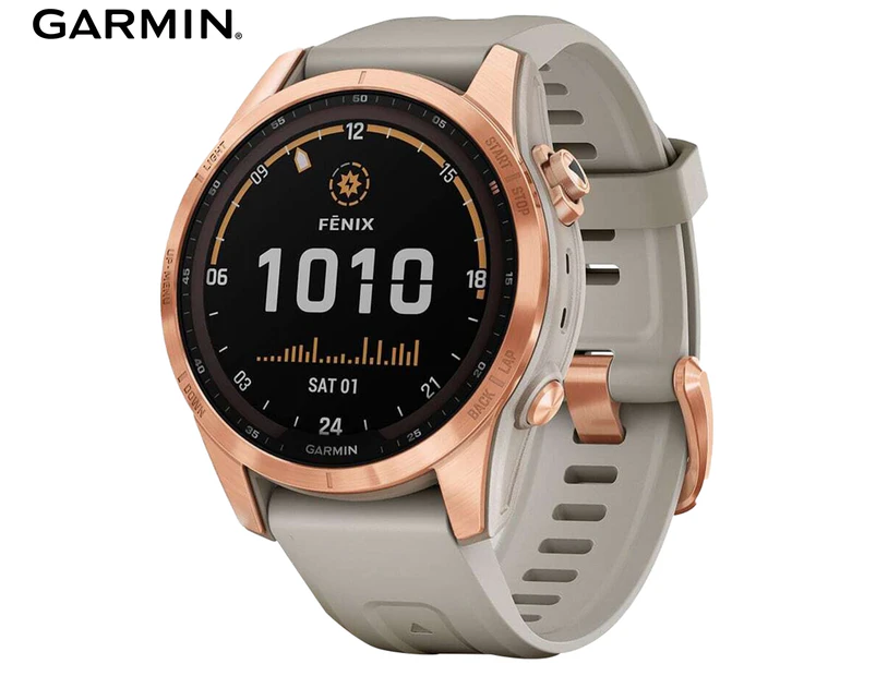 Garmin Fenix 7S Solar 42mm Silicone Smart Watch - Light Sand/Rose Gold