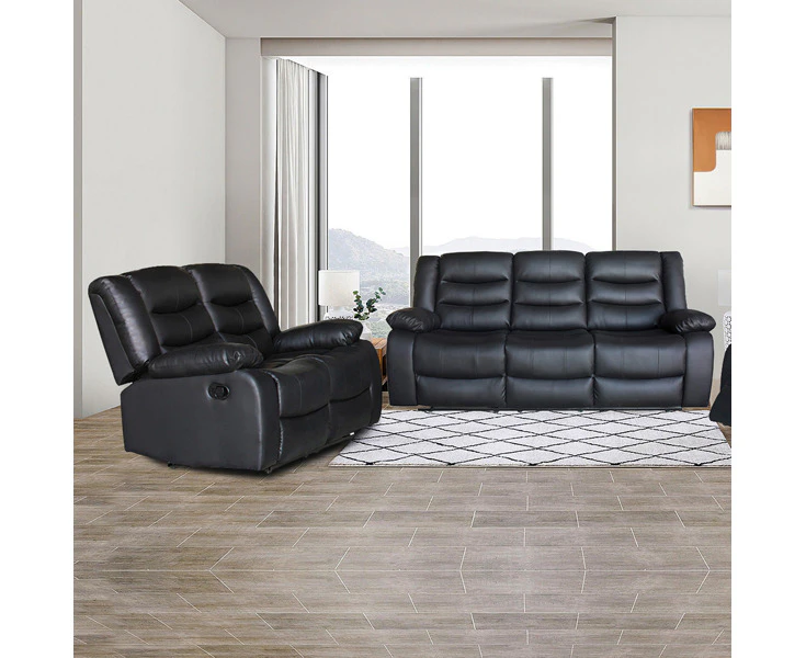 3+2 Seater Recliner Sofa In Faux Leather Lounge Couch in Black