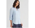 Katies Linen Blend Shirt - Womens - Crossdye Blue