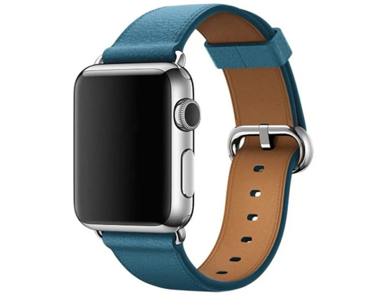 For Apple Watch Series 8 7 6 5 4 3 2 1 Leather Watch Band Strap Bracelet+Classic Buckle - Egyptian Blue