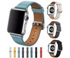 For Apple Watch Series 8 7 6 5 4 3 2 1 Leather Watch Band Strap Bracelet+Classic Buckle - Grey