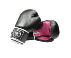 Boxing Mad Womens Pro Leather Sparring Gloves (Black/Hot Pink) - MQ571